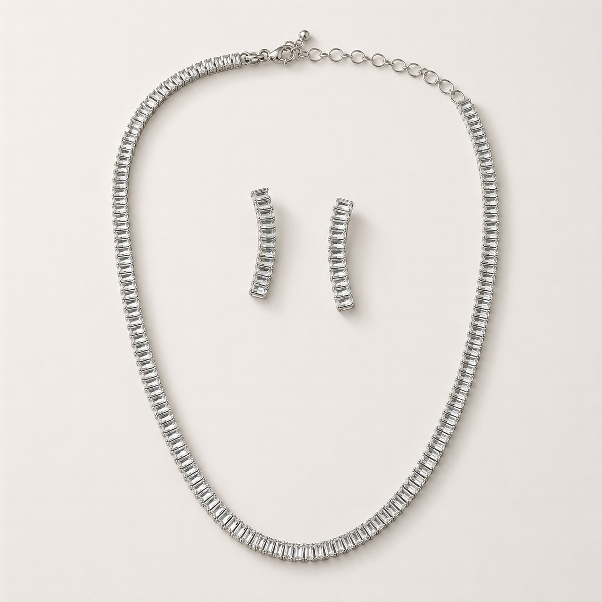 Conjunto Colar e Brinco Baguette Cravejado