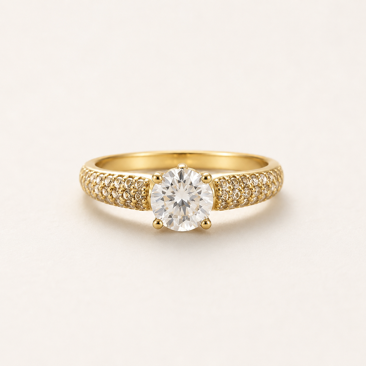 Anel Folheado a Ouro 18k Gota Duplo Halo Cravejado