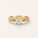 Anel Folheado a Ouro 18k Gota Duplo Halo Cravejado