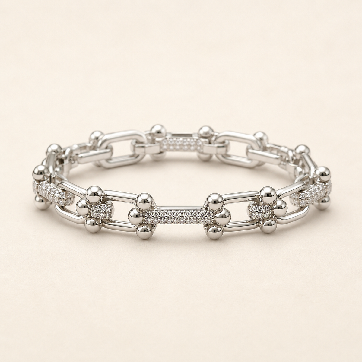 Bracelete Folheado a Prata 925 Elos Cravejados com Zircônias