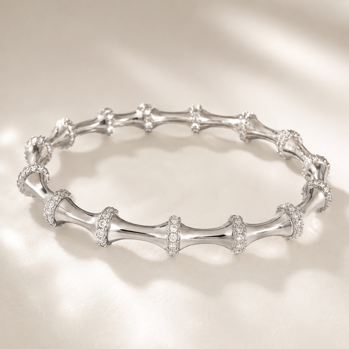 Pulseira Folheada a Prata 925 Bambu Cravejada com Zircônias