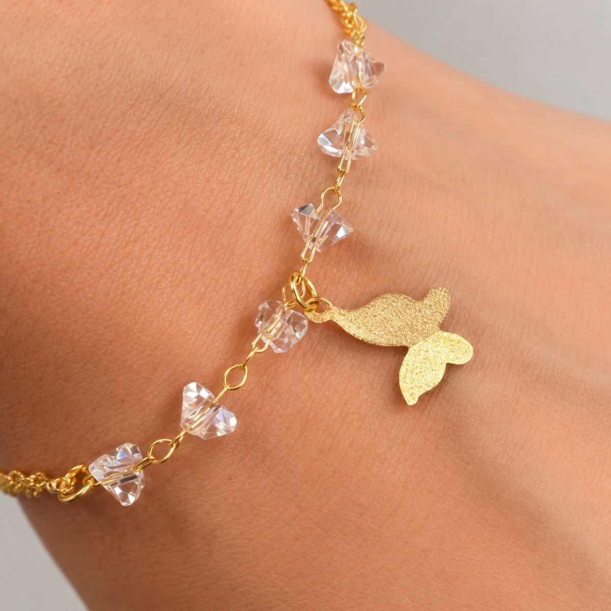 Pulseira Folheada Borboleta com Cristais