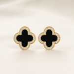 Brinco Folheado a Ouro 18k e Prata Cravejado e Resinado - Preto