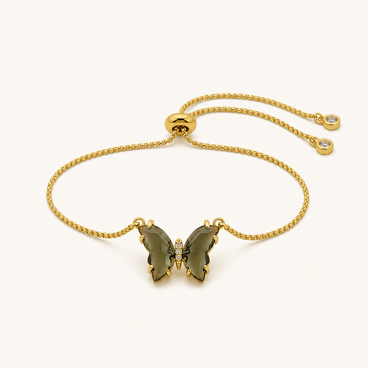Pulseira Folheada a Ouro 18k Lariat Borboleta de Cristal