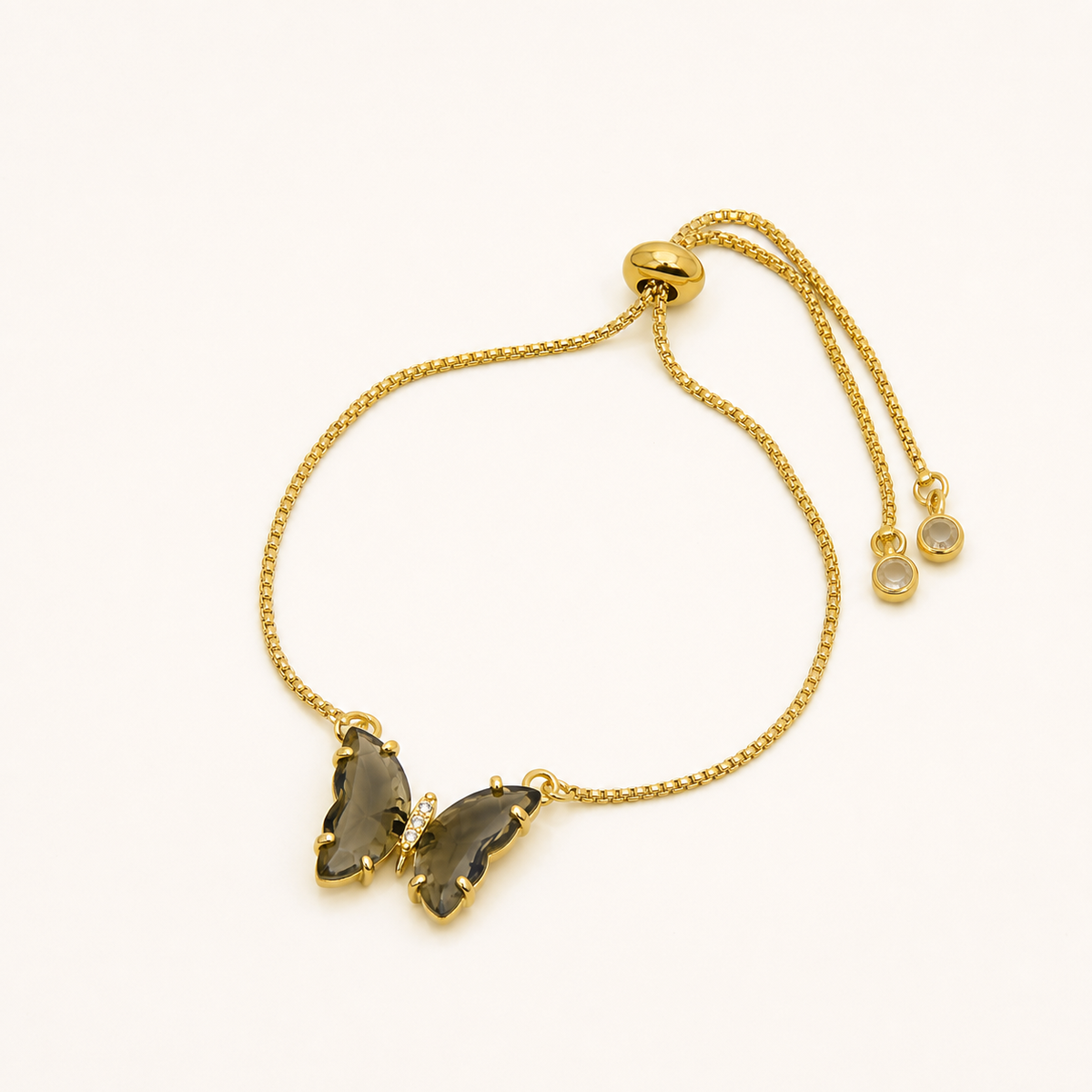Pulseira Folheada a Ouro 18k Lariat Borboleta de Cristal