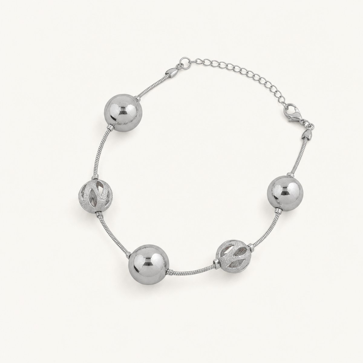 Pulseira Folheada a Prata 925 Esferas Lisas e Texturizado
