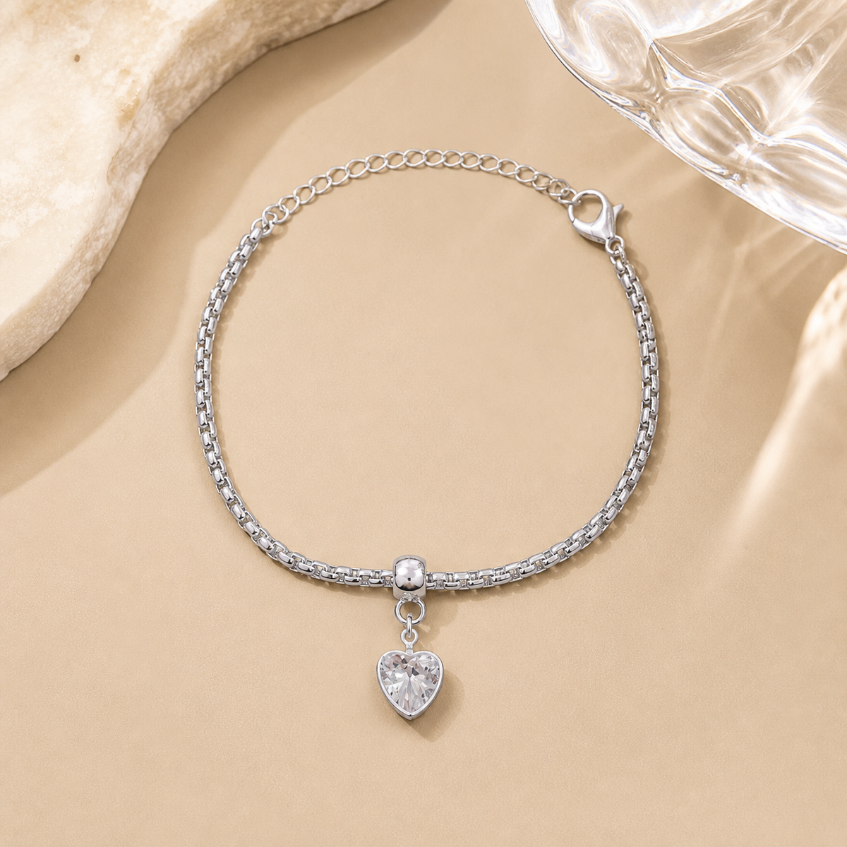 Pulseira Folheada a Prata 925 Coração Cristal