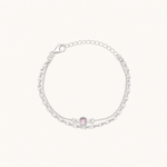 Pulseira Folheada a Prata 925 Duplo Cordão Torcido Cristal Rosa