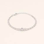 Pulseira Folheada a Prata 925 Duplo Cordão Torcido Cristal Rosa