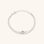 Pulseira Folheada a Prata 925 Duplo Cordão Torcido Cristal Rosa
