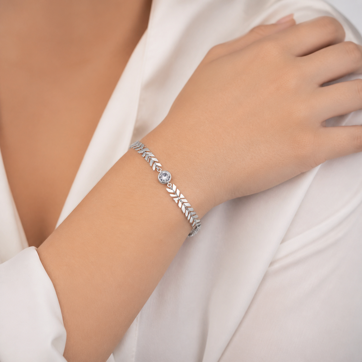Pulseira Folheada a Prata 925 Escamas Com Pontos de Luz