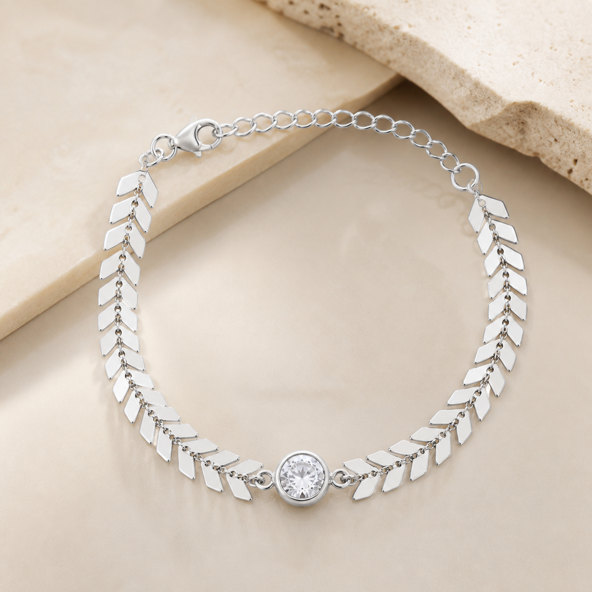 Pulseira Folheada a Prata 925 Escamas Com Pontos de Luz