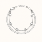 Pulseira Folheada a Prata 925 Dupla Esfera Com Fita Laminada