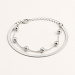 Pulseira Folheada a Prata 925 Dupla Esfera Com Fita Laminada
