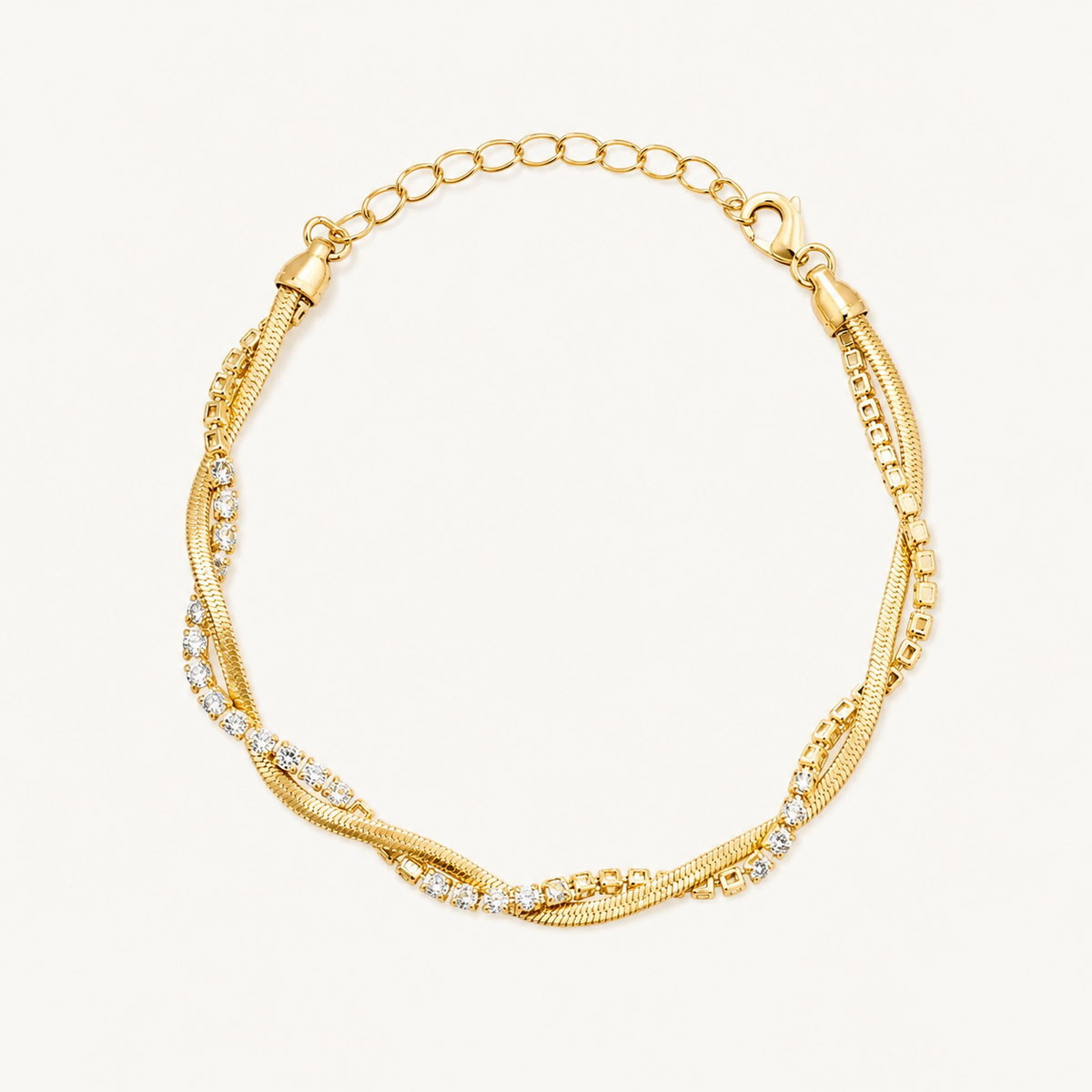Pulseira Folheada a Ouro 18k Fita Laminada Com Cordão Cravejado