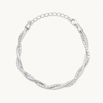 Pulseira Folheada a Prata 925 Fita Laminada Com Cordão Cravejado