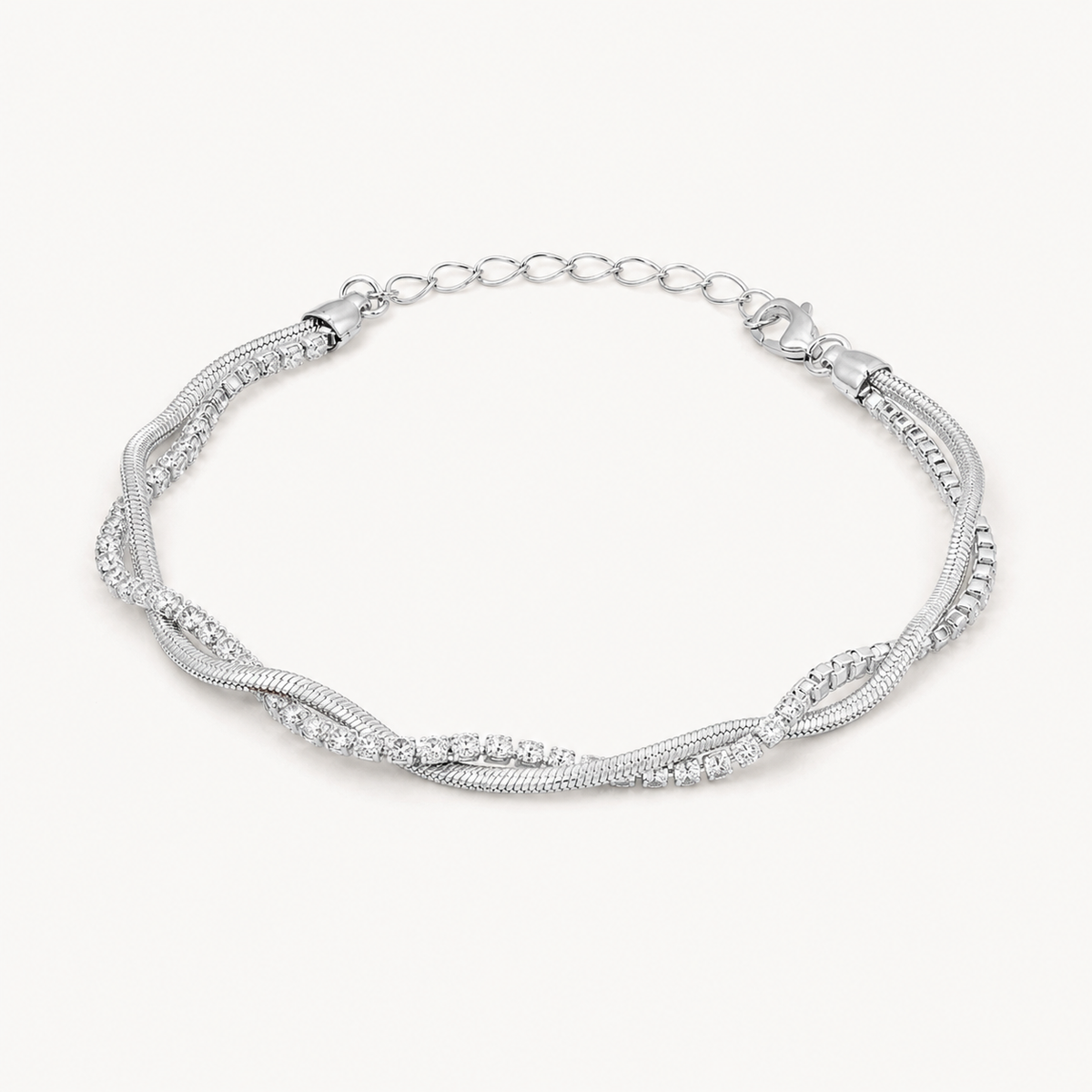 Pulseira Folheada a Prata 925 Fita Laminada Com Cordão Cravejado