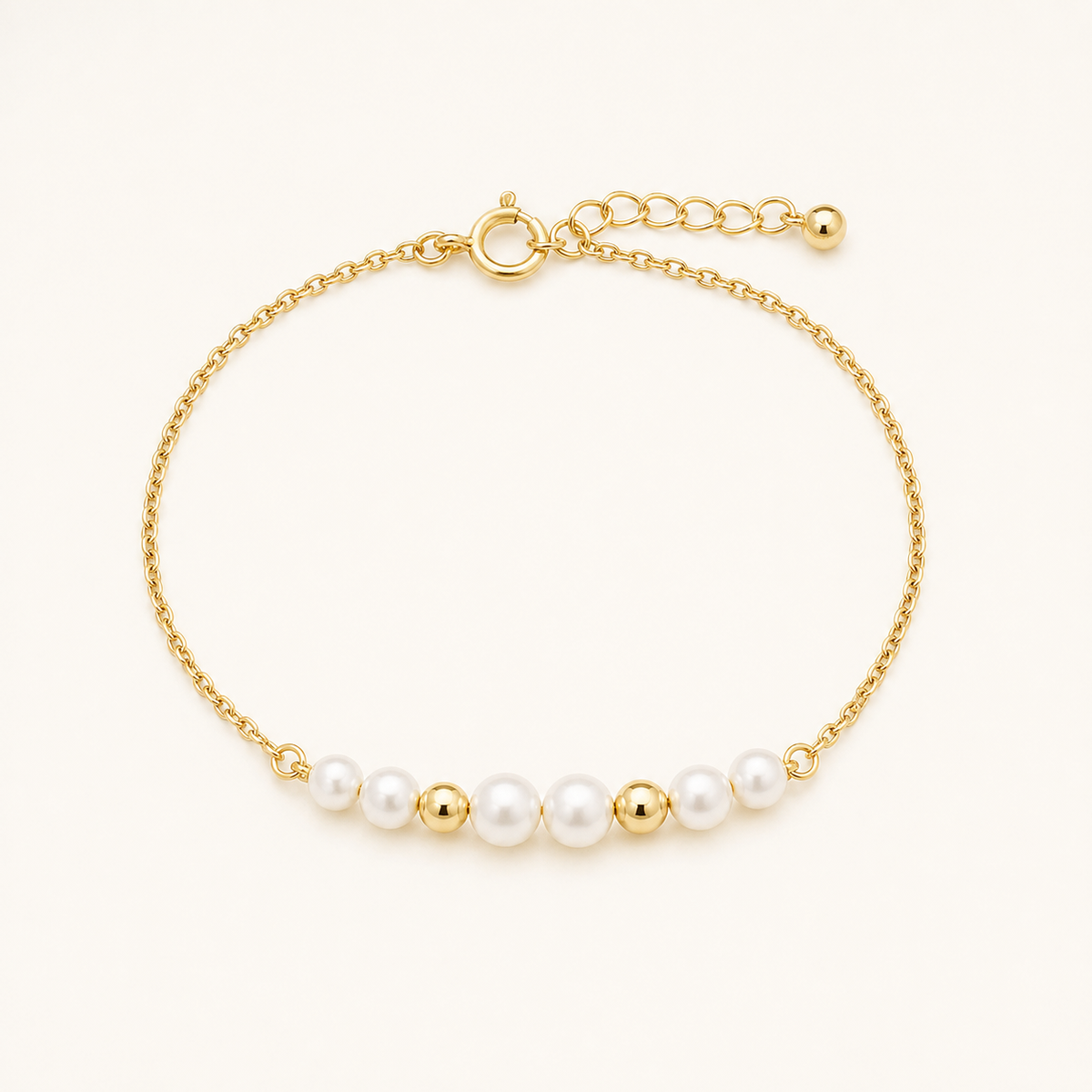 Pulseira Folheada a Ouro 18k Esferas e Pérolas