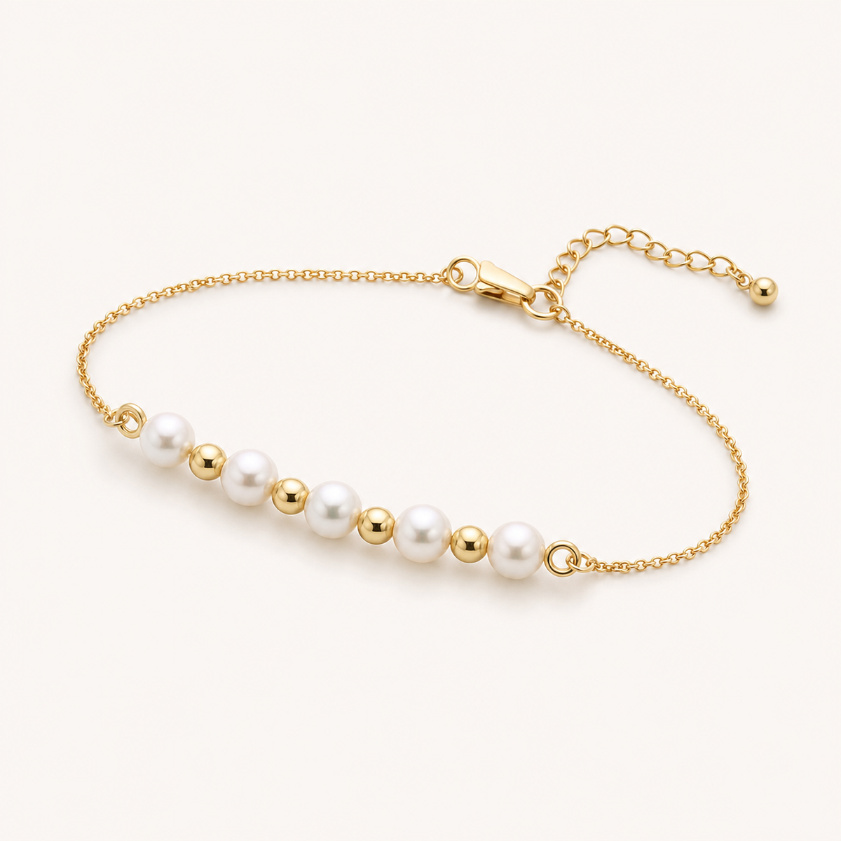 Pulseira Folheada a Ouro 18k Esferas e Pérolas