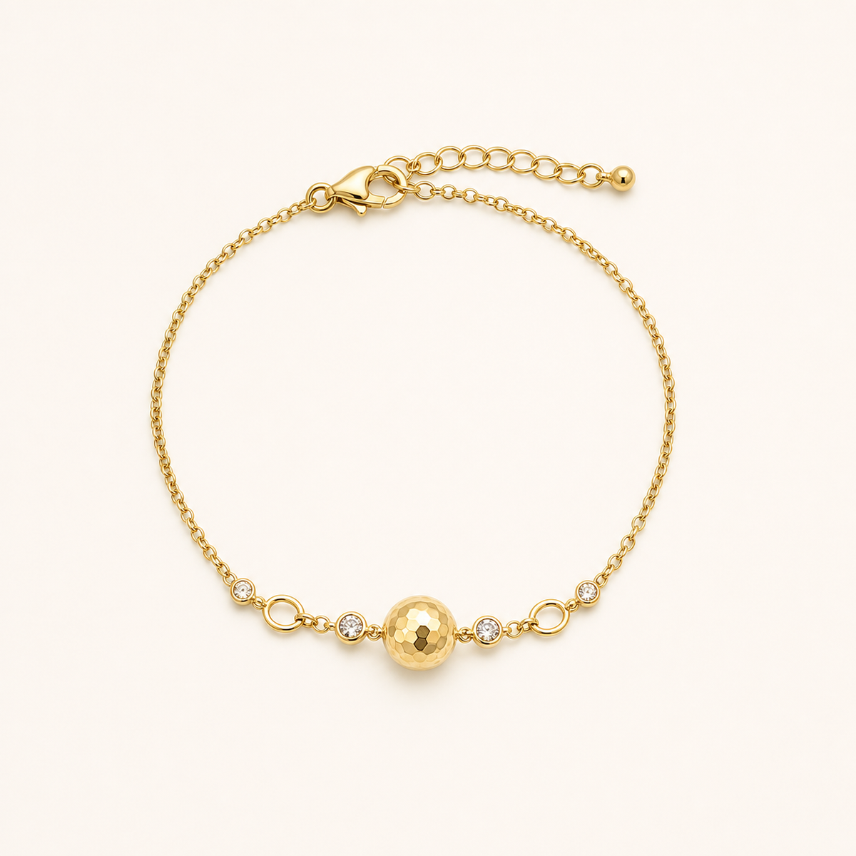 Pulseira Folheada a Ouro 18k Esfera e Pontos de Luz