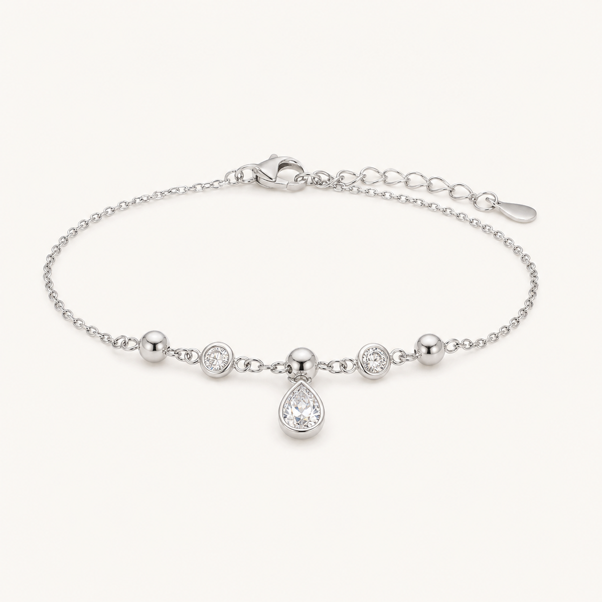 Pulseira Folheada a Prata 925 Esferas e Gota Cristal