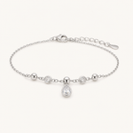 Pulseira Folheada a Prata 925 Esferas e Gota Cristal