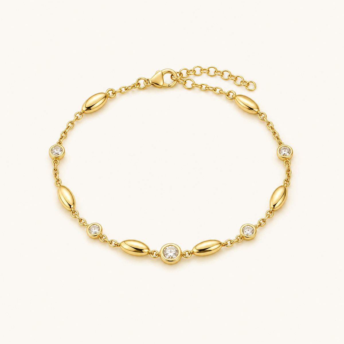 Pulseira Folheada a Ouro 18k Design Oval com Cristais