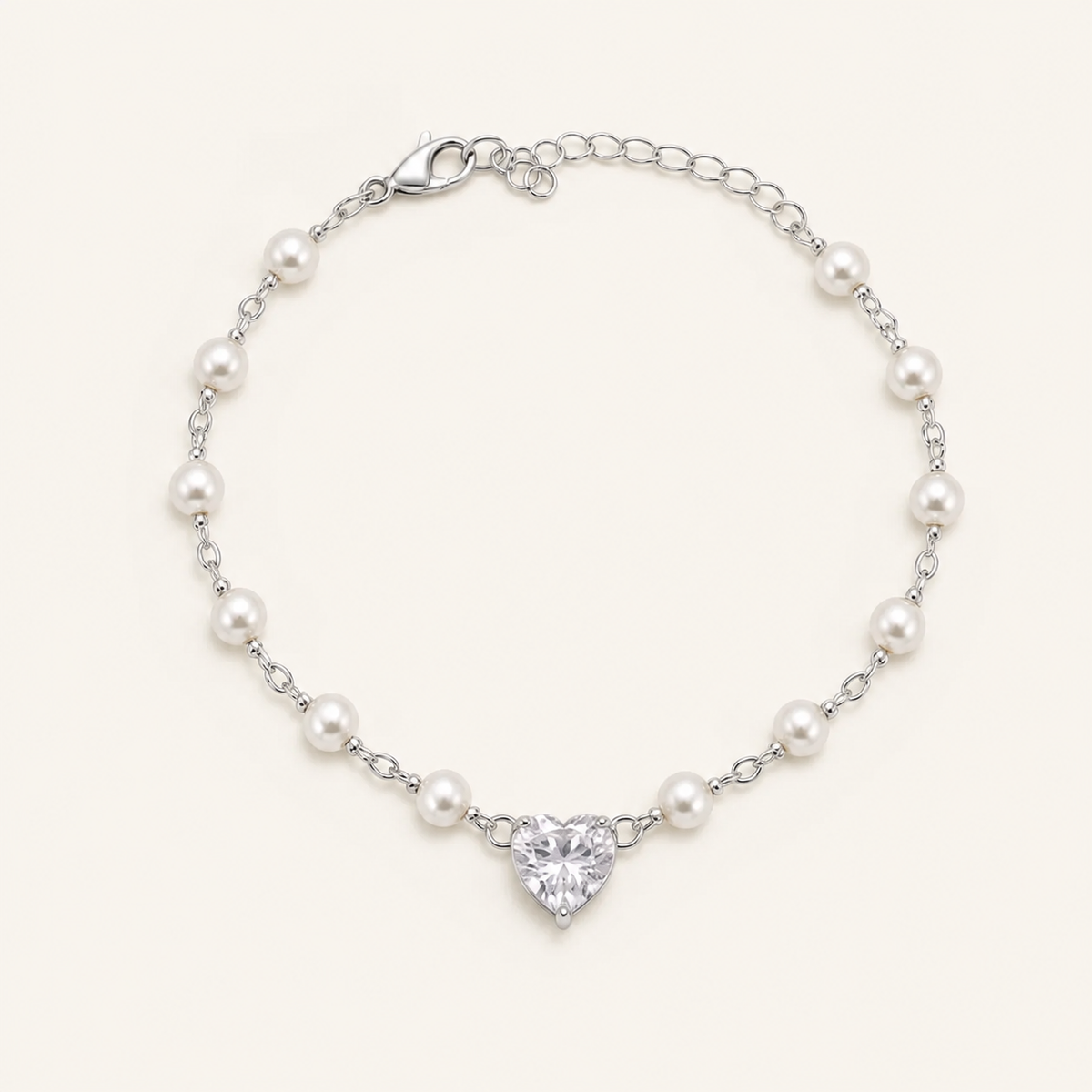 Pulseira Folheada a Prata 925 Perolas e Coração