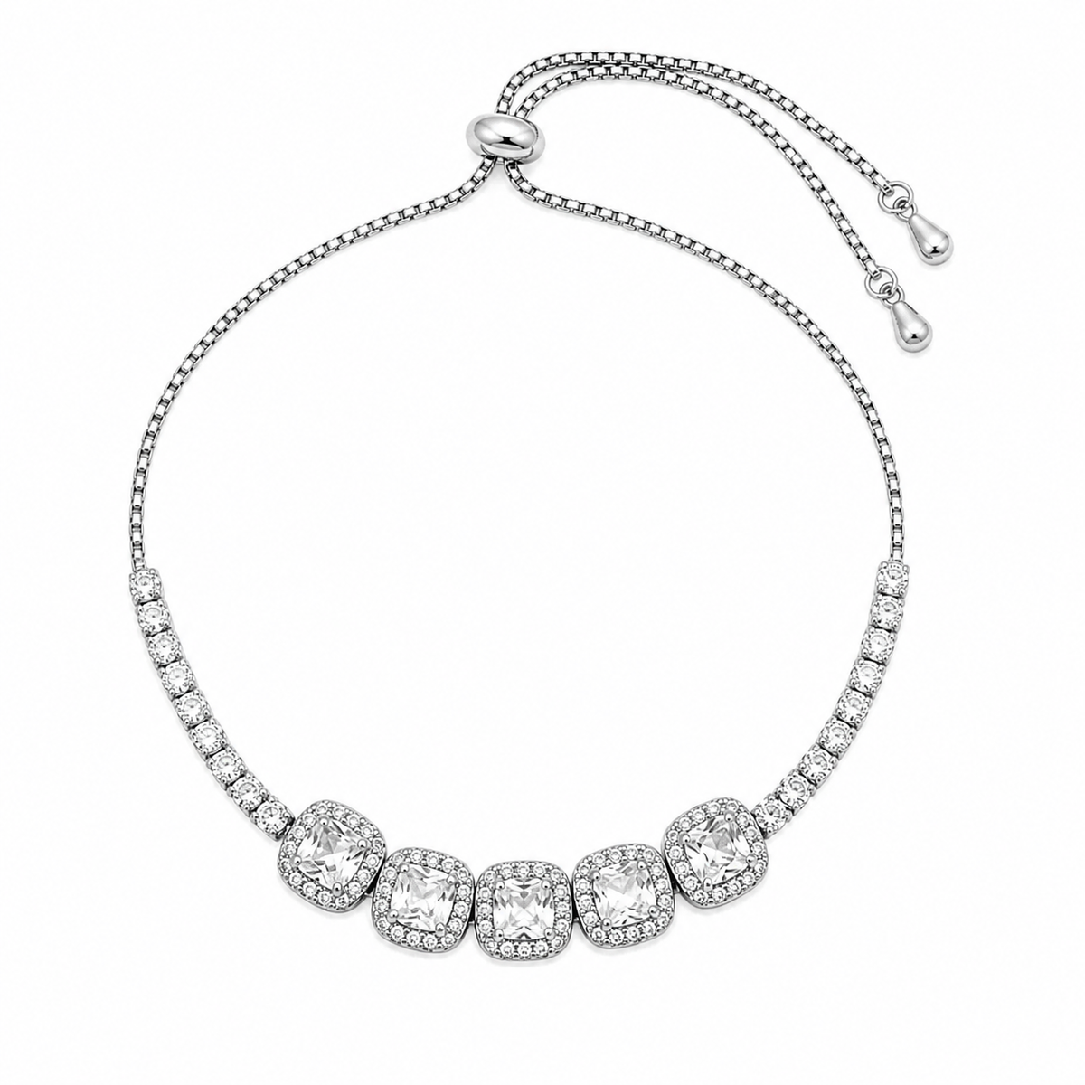 Pulseira Folheado a Ouro 18k e Prata Quadrados de Cristal Com Zircônias - Prata