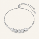Pulseira Folheado a Ouro 18k e Prata Quadrados de Cristal Com Zircônias - Prata