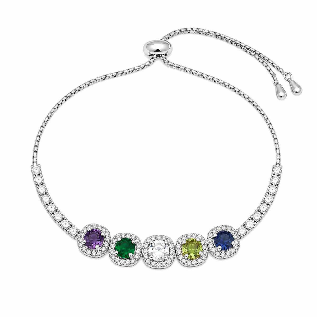 Pulseira Folheado a Ouro 18k e Prata Quadrados de Cristal Com Zircônias - Prata