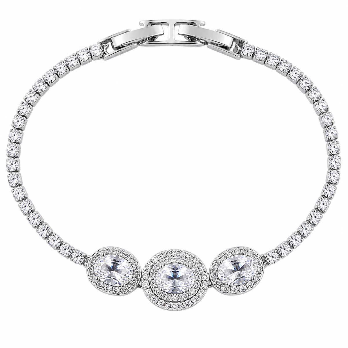 Pulseira Folheada a Ouro 18k e Prata Formas de Cristal Cravejadas - Prata