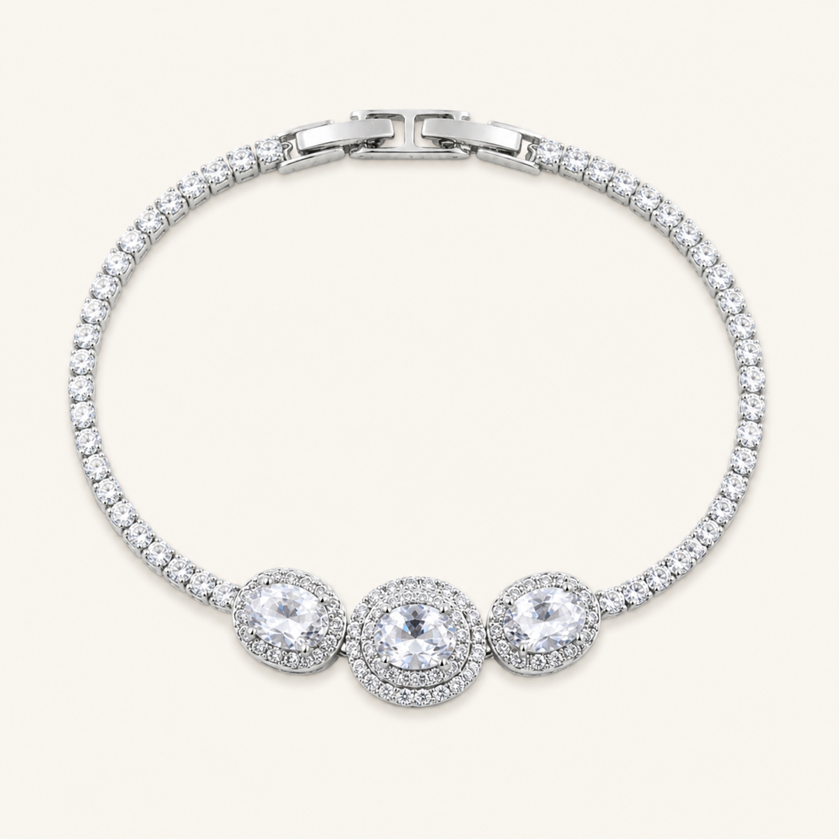 Pulseira Folheada a Ouro 18k e Prata Formas de Cristal Cravejadas - Prata