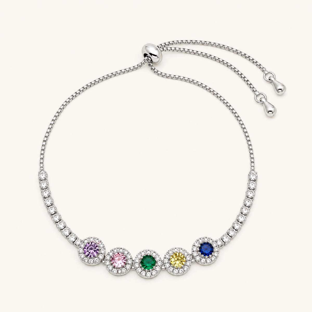 Pulseira Folheada a Ouro 18k e Prata Círculos Cravejados - Prata - Colorido