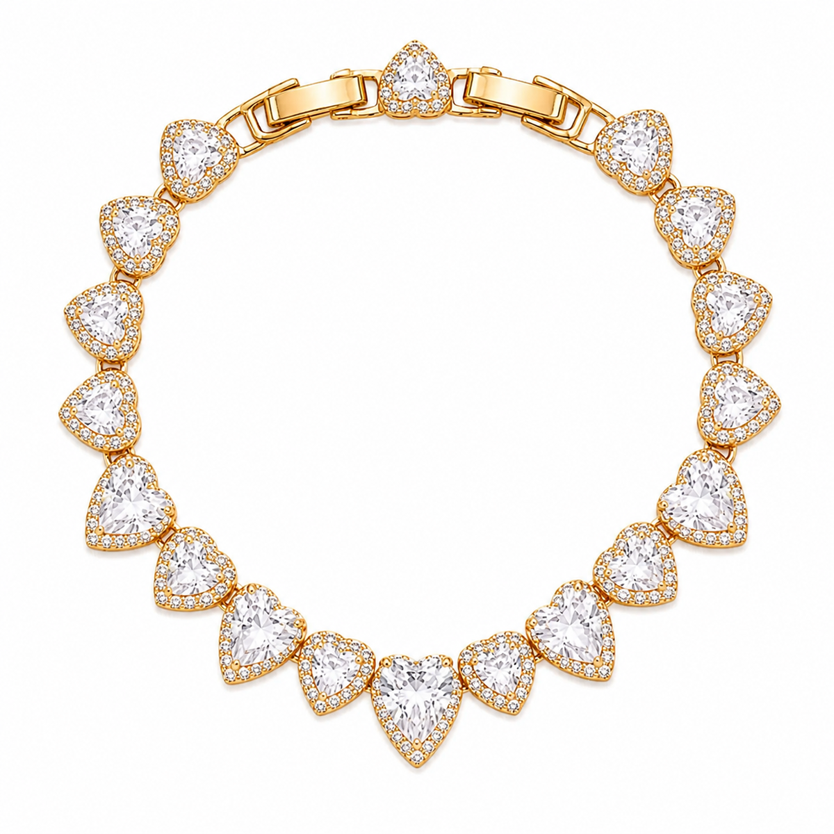 Pulseira Folheada a Ouro 18k e Prata Corações de Cristais - Ouro - Cristal