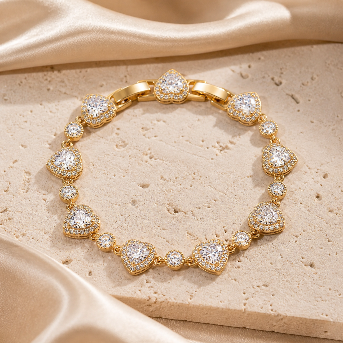 Pulseira Folheado a Ouro 18k e Prata Coração Cristal Colorido - Ouro-Cristal