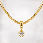 Colar Folheado Ouro 18k Cordão de Zircônia com Coração Cristal
