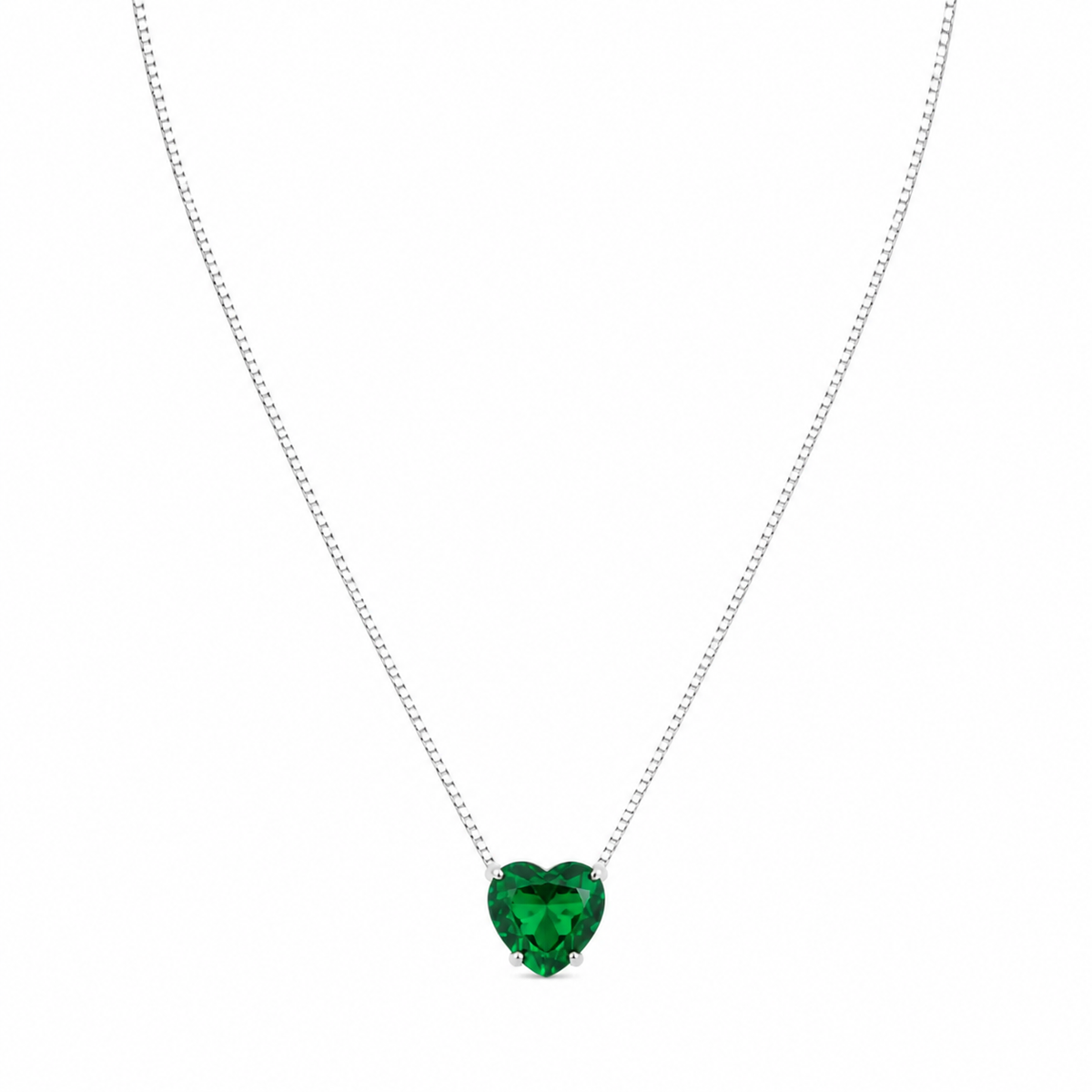 Colar Folheado a Prata 925 Coração Cristal Verde