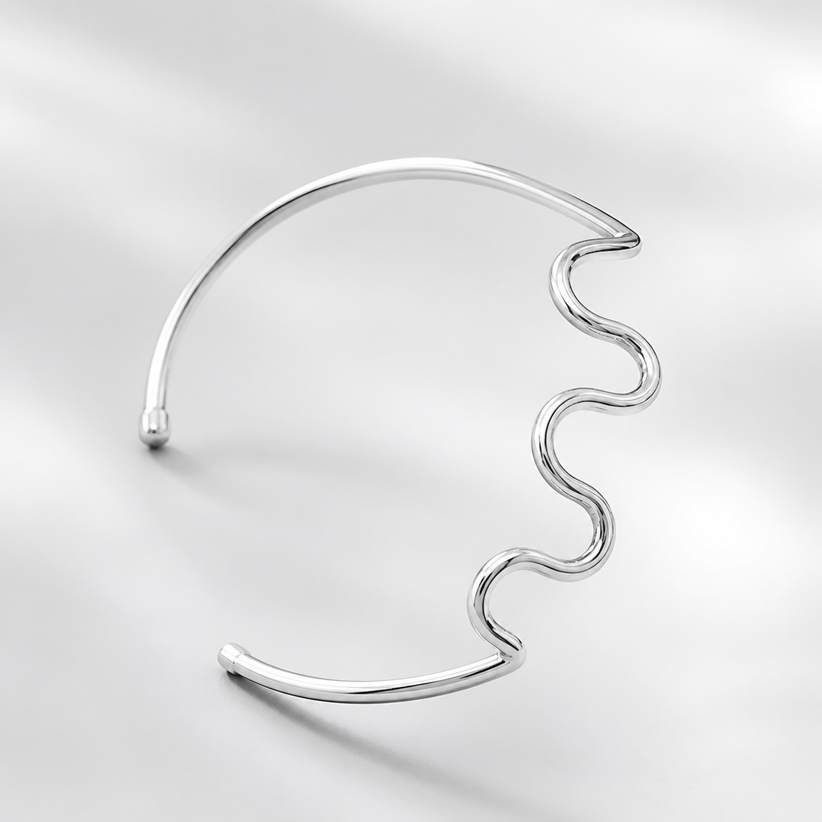 Bracelete Aro Ondulado Folheado a Prata e Ouro 18k