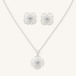 Conjunto Colar e Brinco Folheado a Prata 925 Flor com Esfera Central