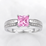 Anel Regulável Folheado a Prata Quadrado Cristal Colorido-Rosa