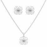 Conjunto Colar e Brinco Folheado a Prata 925 Flor com Esfera Central