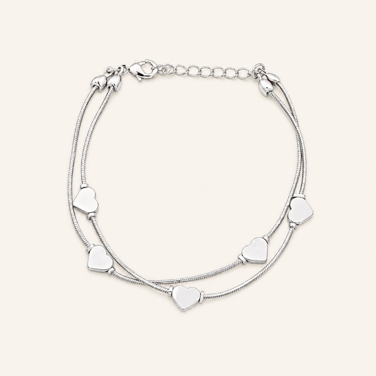 Pulseira Folheada a Prata 925 Duplo Corações Lisos