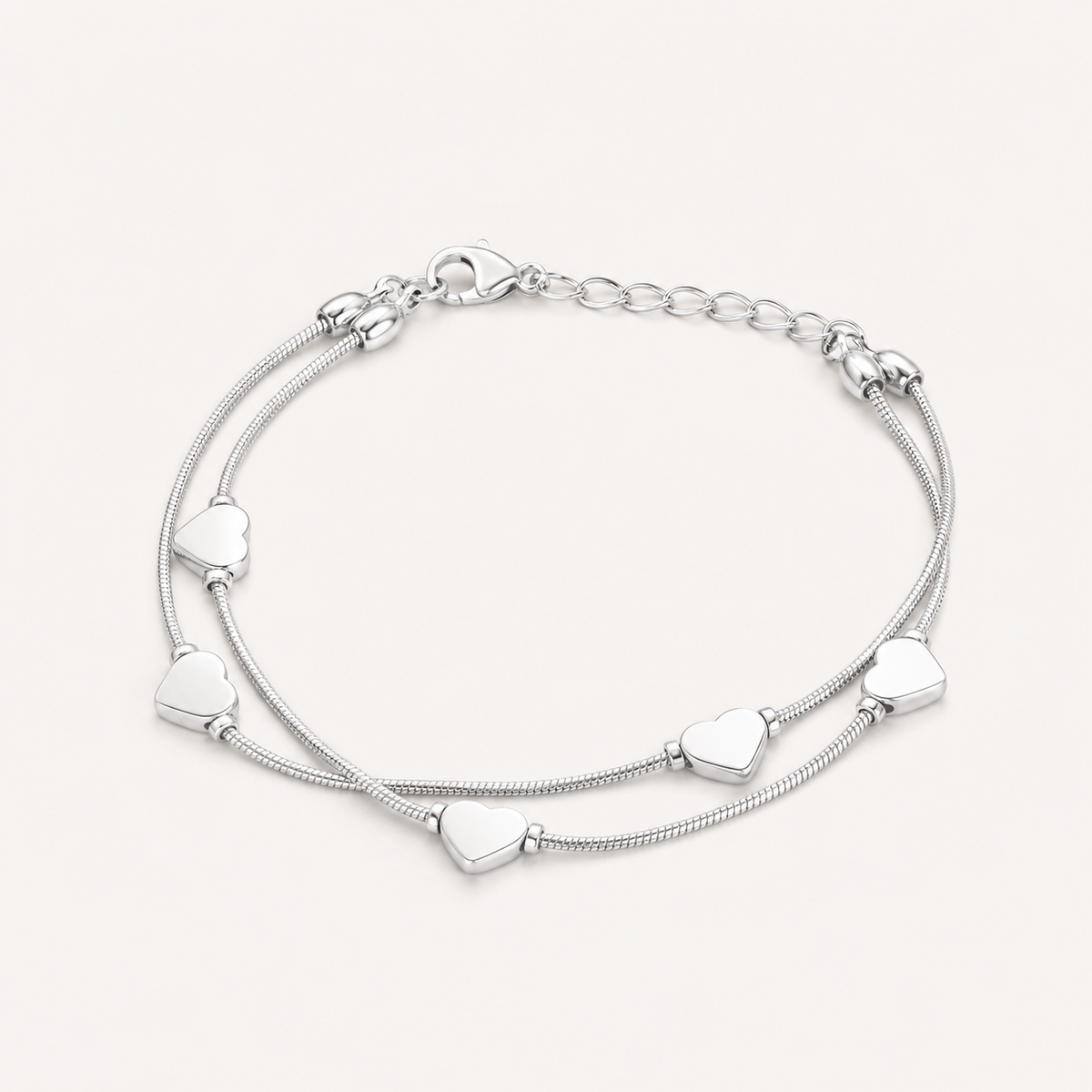 Pulseira Folheada a Prata 925 Duplo Corações Lisos