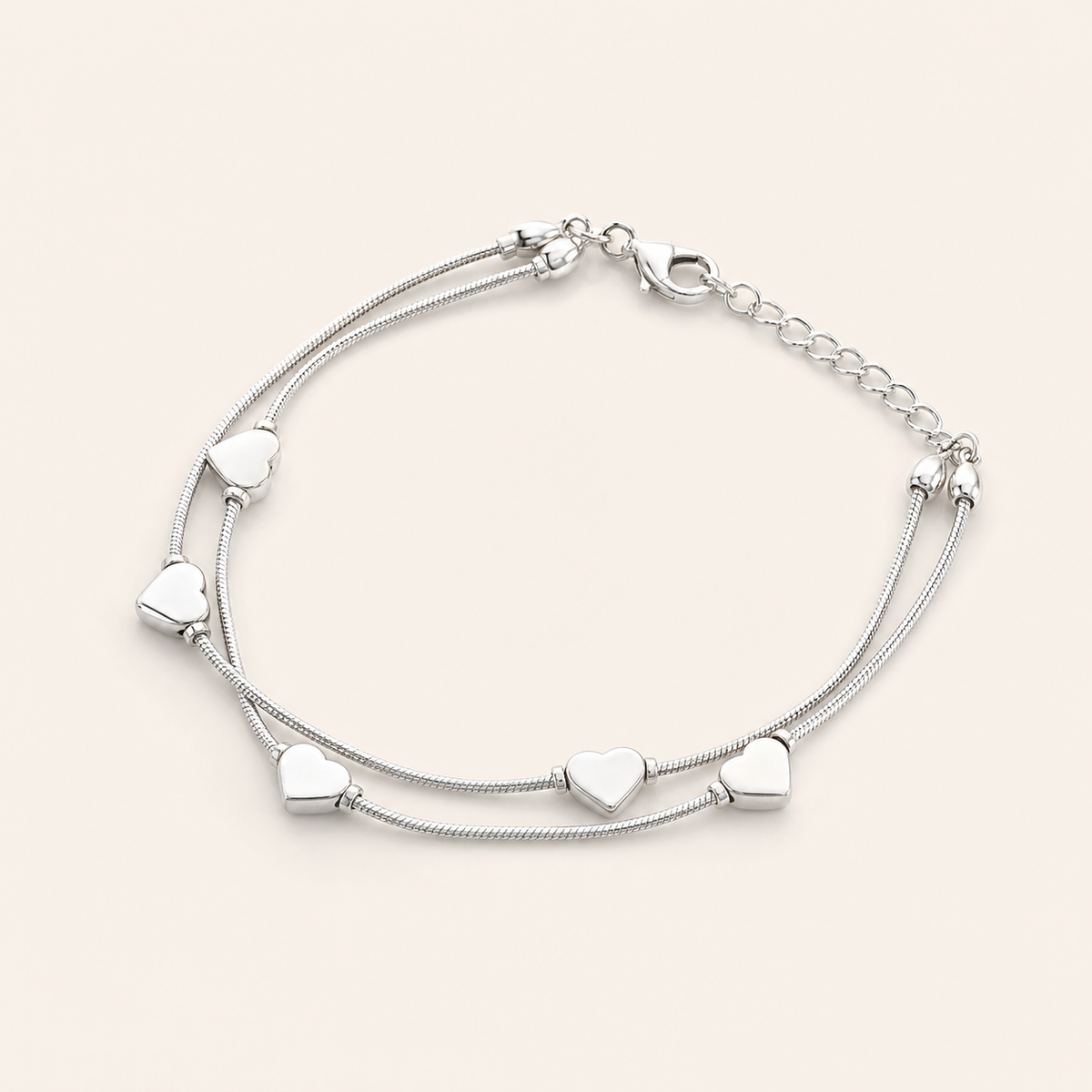 Pulseira Folheada a Prata 925 Duplo Corações Lisos