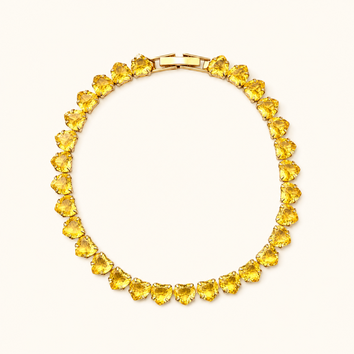 Pulseira Folheada a Ouro 18k e Prata Corações de Cristal - Amarelo
