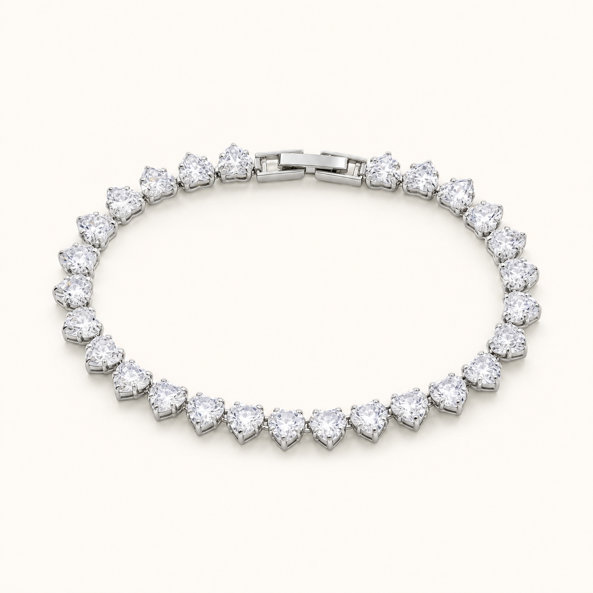 Pulseira Folheada a Ouro 18k e Prata Corações de Cristal - Prata