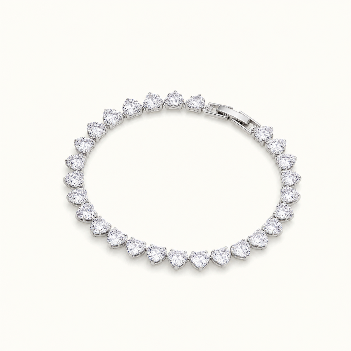 Pulseira Folheada a Ouro 18k e Prata Corações de Cristal - Prata