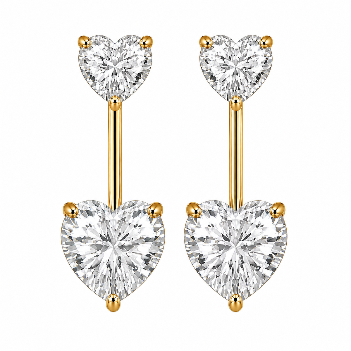 Brinco Virginia Folheado a Ouro 18k Coração Cristal Duplo