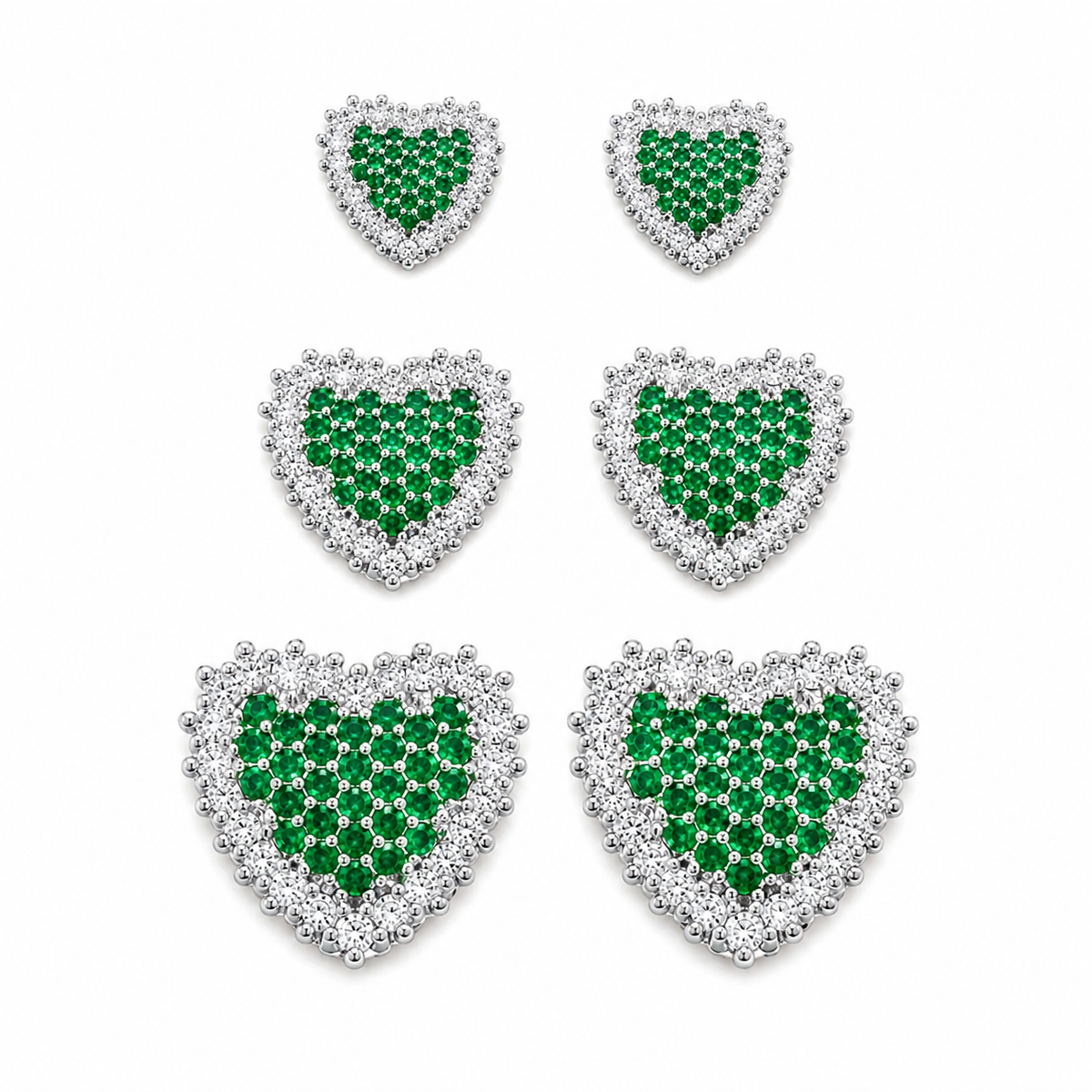 Trio de Brinco Folheado a Ouro 18k e Prata Coração Cravejado